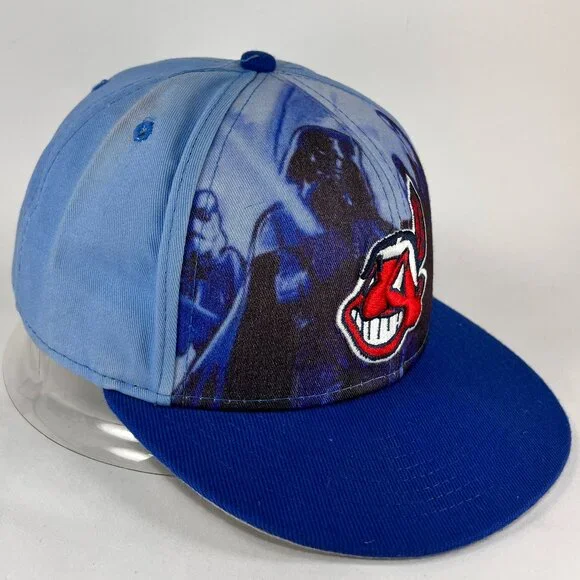 Vtg Cleveland Indians Snap Back Hat Blue New Era Darth Vader Star Wars Mens 90s